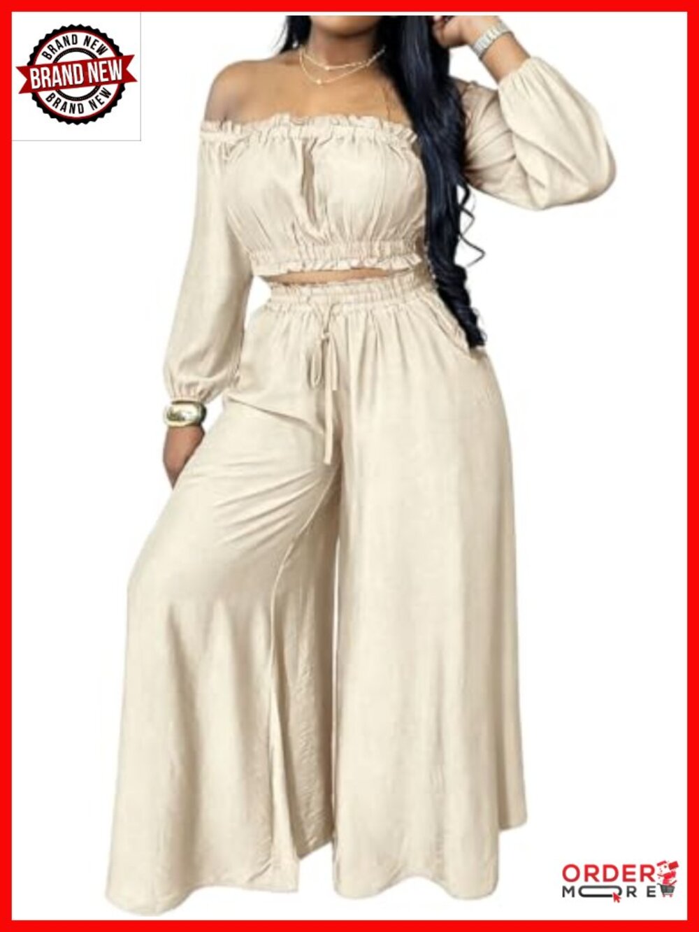 Sexy Off-Shoulder Two Piece Set Crop Top & Wide Leg Pants